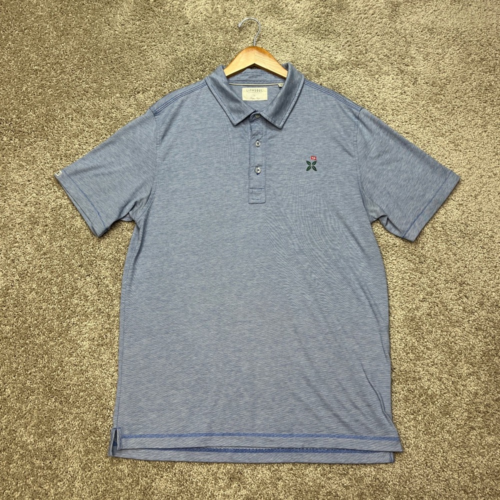Linksoul Polo Shirt Mens Medium Blue Short Sleeve Micro-Stripe Golf Performance
